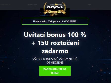 Kajot Casino Prime bonus – 150 free spinov